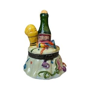 Vintages Celebration Party Table Hinged Porcelain Trinket Box SKU PB193 New Year